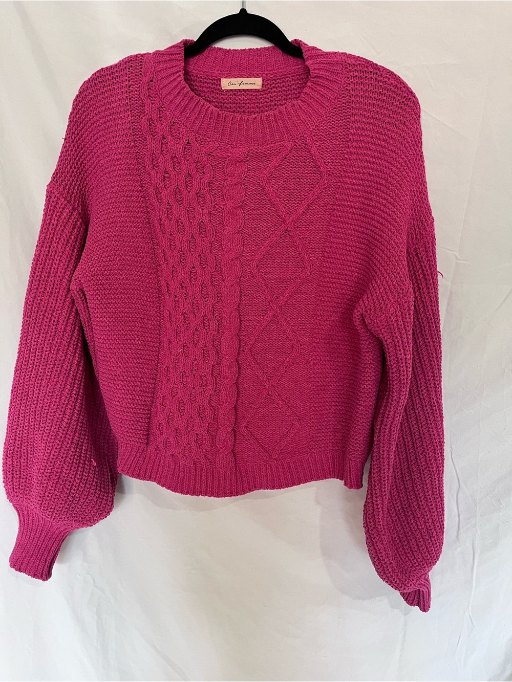 Ces Femme Fuchsia Cable Knit Crewneck Sweater